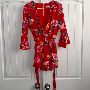 Floral Red Wrap Romper